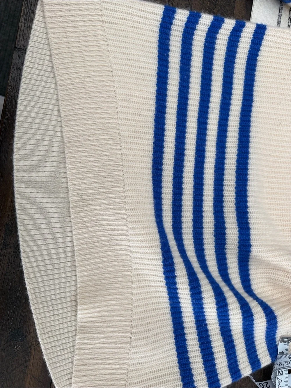 J. Crew Cream cashmere Crewneck Sweater with Blue Stripes